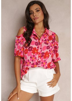 Fuksjowa Koszula Open Shoulder w Kwiatowy Print Veconda ze sklepu Renee odzież w kategorii Koszule damskie - zdjęcie 161094871