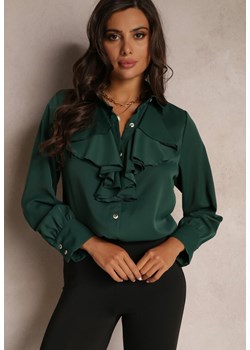 Zielona Koszula z Żabotem z Wiskozy Ghio ze sklepu Renee odzież w kategorii Koszule damskie - zdjęcie 161094921