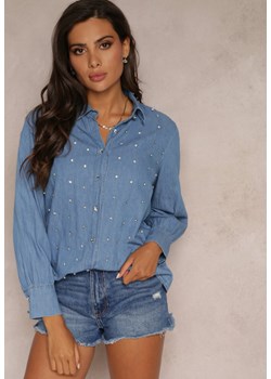Niebieska Koszula Jeansowa Bawełniana w Cyrkonie Gildes ze sklepu Renee odzież w kategorii Koszule damskie - zdjęcie 161094971