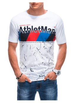 T-shirt męski z nadrukiem 1887S - biały ze sklepu Edoti w kategorii T-shirty męskie - zdjęcie 161095494