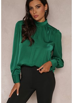 Zielona Bluzka z Długim Rękawem i Stójką Elettine ze sklepu Renee odzież w kategorii Bluzki damskie - zdjęcie 161096631