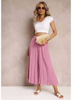 Różowe Szerokie Spodnie High Waist o Długości 7/8 Rathi ze sklepu Renee odzież w kategorii Spodnie damskie - zdjęcie 161096671