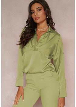 Jasnozielona Satynowa Bluzka na Długi Rękaw z Wiskozy Salvato ze sklepu Renee odzież w kategorii Bluzki damskie - zdjęcie 161186693