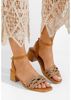 Khaki sandały z kryształka Elmara ze sklepu Zapatos w kategorii Sandały damskie - zdjęcie 161187104