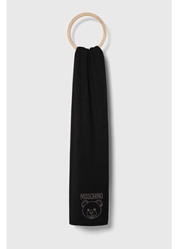 Moschino szalik wełniany kolor czarny z aplikacją ze sklepu ANSWEAR.com w kategorii Szaliki i chusty damskie - zdjęcie 161190544