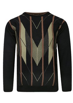 Sweter Czarny, Wzór Geometryczny, Okrągły Dekolt (U-neck), Męski - MAX SHELDON SWKNGS68707czarny ze sklepu JegoSzafa.pl w kategorii Swetry męskie - zdjęcie 161192890