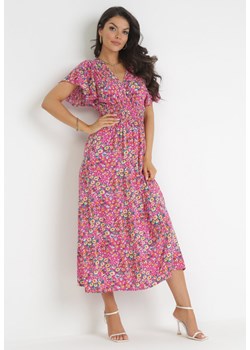 Fuksjowa Maxi Elastyczna Sukienka z Wiskozy w Kwiatowy Print Loxanne ze sklepu Born2be Odzież w kategorii Sukienki - zdjęcie 161196594