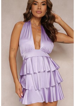 Fioletowa Rozkloszowana Sukienka Mini z Falbankami Hacodite ze sklepu Renee odzież w kategorii Sukienki - zdjęcie 161200440