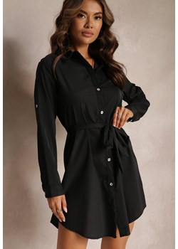 Czarna Koszulowa Sukienka Mini z Wiązanym Paskiem Andreola ze sklepu Renee odzież w kategorii Sukienki - zdjęcie 161200460