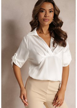 Biała Satynowa Bluzka na Długi Rękaw z Wiskozy Salvato ze sklepu Renee odzież w kategorii Bluzki damskie - zdjęcie 161200480