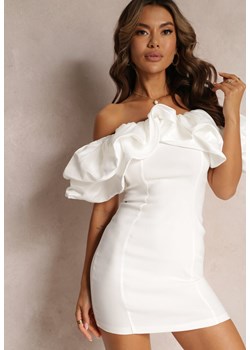 Biała Mini Sukienka o Dopasowanym Fasonie z Hiszpańskim Dekoltem Callacia ze sklepu Renee odzież w kategorii Sukienki - zdjęcie 161200520