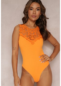 Pomarańczowe Body z Koronkową Wstawką Zapinane na Haftki Ayomia ze sklepu Renee odzież w kategorii Bluzki damskie - zdjęcie 161200573