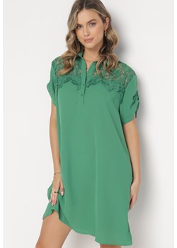 Zielona Koszulowa Sukienka z Koronką Jetana ze sklepu Born2be Odzież w kategorii Sukienki - zdjęcie 161200703
