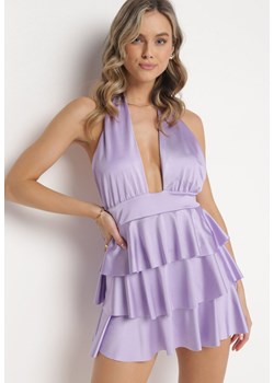 Fioletowa Sukienka Mini z Falbankami Franike ze sklepu Born2be Odzież w kategorii Sukienki - zdjęcie 161200724