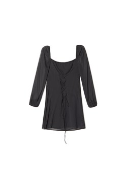 Cropp - Czarna sukienka mini z wiązaniem - czarny ze sklepu Cropp w kategorii Sukienki - zdjęcie 161205001