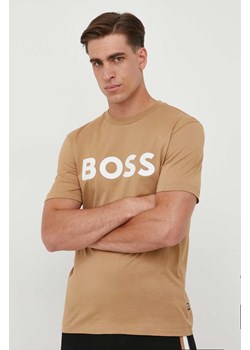 BOSS t-shirt bawełniany kolor beżowy z nadrukiem 50495742 ze sklepu ANSWEAR.com w kategorii T-shirty męskie - zdjęcie 161205702