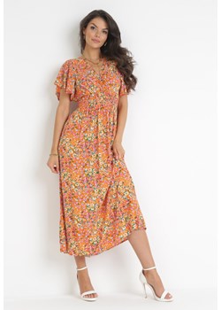 Pomarańczowa Maxi Elastyczna Sukienka z Wiskozy w Kwiatowy Print Loxanne ze sklepu Born2be Odzież w kategorii Sukienki - zdjęcie 161205853