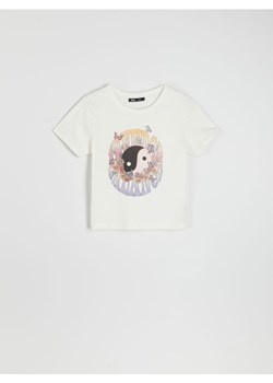 Sinsay - Koszulka z nadrukiem - kremowy ze sklepu Sinsay w kategorii Bluzki damskie - zdjęcie 161213781
