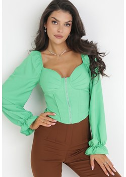 Zielona Bluzka Zapinana na Suwak z Długim Rękawem Ammin ze sklepu Born2be Odzież w kategorii Bluzki damskie - zdjęcie 161223290