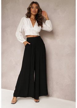 Czarne Luźne Spodnie z Szeroką Nogawką i Kieszeniami Cordya ze sklepu Renee odzież w kategorii Spodnie damskie - zdjęcie 161230494