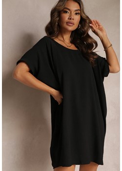 Czarna Sukienka Mini o Fasonie Nietoperza z Okrągłym Dekoltem Maglia ze sklepu Renee odzież w kategorii Sukienki - zdjęcie 161230614
