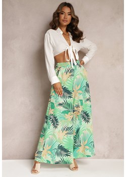 Zielone Długie Spodnie High Waist z Szerokimi Nogawkami i printem w Kwiaty Yusia ze sklepu Renee odzież w kategorii Spodnie damskie - zdjęcie 161235502