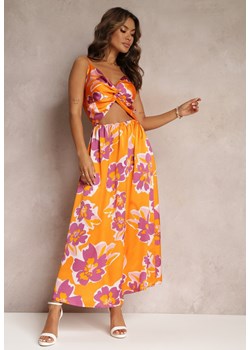 Pomarańczowa Sukienka Maxi z Wycięciem na Brzuchu i Gumką w Pasie Rlice ze sklepu Renee odzież w kategorii Sukienki - zdjęcie 161235530