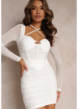 Biała Gorsetowa Sukienka Dopasowana z Marszczeniem Werini ze sklepu Renee odzież w kategorii Sukienki - zdjęcie 161235550
