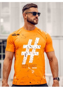 Pomarańczowy bawełniany t-shirt męski z nadrukiem Denley 14728A ze sklepu Denley w kategorii T-shirty męskie - zdjęcie 161239813