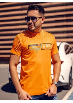 Pomarańczowy bawełniany t-shirt męski z nadrukiem Denley 14710A ze sklepu Denley w kategorii T-shirty męskie - zdjęcie 161239822