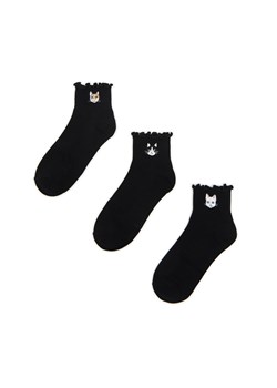 Cropp - 3 pack skarpet z kotkami - czarny ze sklepu Cropp w kategorii Skarpetki damskie - zdjęcie 161262404