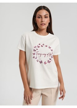 Sinsay - Koszulka z nadrukiem - kremowy ze sklepu Sinsay w kategorii Bluzki damskie - zdjęcie 161273950