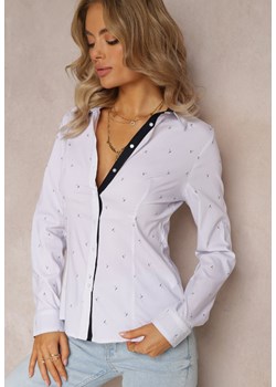 Biało-Fioletowa Koszula Zapinana na Guziki w Drobny Print z Tkaniny w Paski Scylia ze sklepu Renee odzież w kategorii Koszule damskie - zdjęcie 161280781