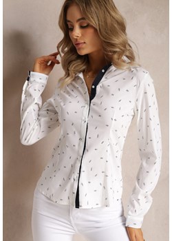 Biała Koszula z Długim Rękawem Zapinana na Guzki w Drobny Print Tardena ze sklepu Renee odzież w kategorii Koszule damskie - zdjęcie 161280801