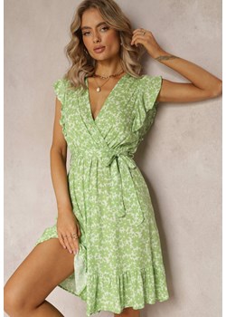 Zielona Rozkloszowana Sukienka Midi z Falbanką Ethote ze sklepu Renee odzież w kategorii Sukienki - zdjęcie 161280821