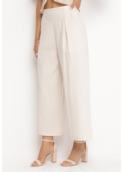 Beżowe Szerokie Spodnie Bawełniane Camprell ze sklepu Born2be Odzież w kategorii Spodnie damskie - zdjęcie 161280913