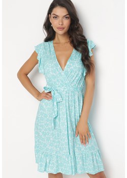 Niebieska Rozkloszowana Sukienka z Falbankami i Wiązanym Paskiem Jemoti ze sklepu Born2be Odzież w kategorii Sukienki - zdjęcie 161281033