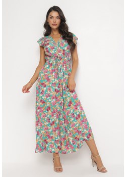 Zielona Rozkloszowana Sukienka Maxi w Kwiaty Illuma ze sklepu Born2be Odzież w kategorii Sukienki - zdjęcie 161281083