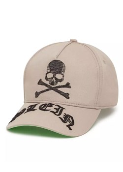 Philipp Plein Beżowa czapka z daszkiem Skull & Bones ze sklepu Moliera2.com w kategorii Czapki z daszkiem męskie - zdjęcie 161301953