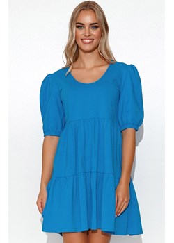 Krótka sukienka z bufkami niebieska M781, Kolor niebieski, Rozmiar 40/42, Makadamia ze sklepu Primodo w kategorii Sukienki - zdjęcie 161307220