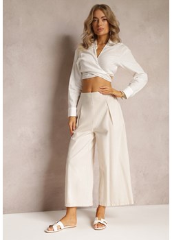 Beżowe Szerokie Spodnie z Gumką w Pasie Vithan ze sklepu Renee odzież w kategorii Spodnie damskie - zdjęcie 161311401