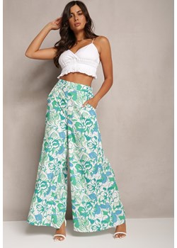 Zielone Długie Spodnie w Kwiatowy Print z Gumką w Pasie i Kieszeniami Kaydan ze sklepu Renee odzież w kategorii Spodnie damskie - zdjęcie 161331383