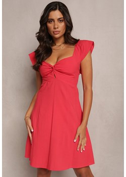 Czerwona Rozkloszowana Bawełniana Sukienka Mini z Krótkim Rękawem i Wycięciem pod Biustem Tremael ze sklepu Renee odzież w kategorii Sukienki - zdjęcie 161331403