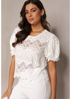 Biała Bluzka z Haftem i Krótkim Rękawem Huki ze sklepu Renee odzież w kategorii Bluzki damskie - zdjęcie 161337764