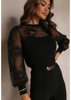 Czarny Koronkowy Sweter z Długim Rękawem Brinca ze sklepu Renee odzież w kategorii Swetry damskie - zdjęcie 161339564