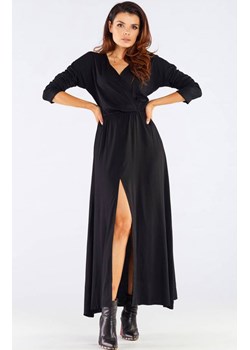Długa sukienka maxi z długim rękawem i rozcięciem czarna A454, Kolor czarny, Rozmiar XL, Awama ze sklepu Primodo w kategorii Sukienki - zdjęcie 161346461