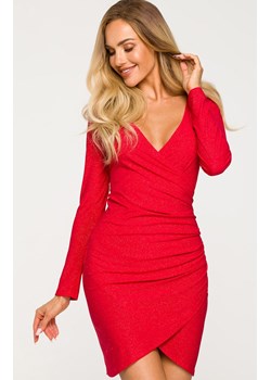 Sukienka błyszcząca mini z drapowaniem w kolorze czerwony M722, Kolor czerwony, Rozmiar L, MOE ze sklepu Primodo w kategorii Sukienki - zdjęcie 161346473