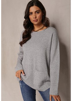 Szary Sweter z Kieszonką i Długim Rękawem Addir ze sklepu Renee odzież w kategorii Swetry damskie - zdjęcie 161349412