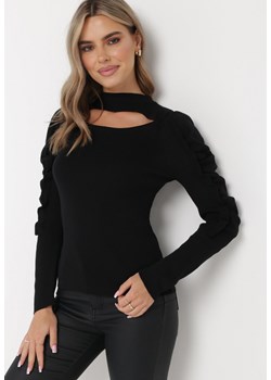 Czarny Sweter z Półgolfem i Wycięciem Geslena ze sklepu Born2be Odzież w kategorii Swetry damskie - zdjęcie 161349681