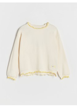 Reserved - Bawełniana koszulka z naszywką - złamana biel ze sklepu Reserved w kategorii Bluzki dziewczęce - zdjęcie 161350110